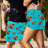 Custom Photo Blue Love Couple Matching Beach Shorts Men's Quick-drying Beach Shorts & Women's High Waist Shorts