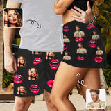 Custom Face Lover Lips  Personalized Photo Couple Matching Beach Shorts Men's Quick-drying Beach Shorts & Women's High Waist Shorts