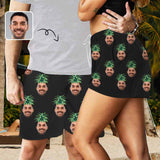 Custom Face Pineapple Couple Matching Beach Shorts Men's Quick-drying Beach Shorts & Women's High Waist Shorts