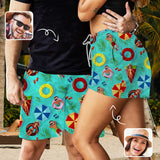 Custom Face Swimming Fun Couple Matching Beach Shorts Men's Quick-drying Beach Shorts & Women's High Waist Shorts