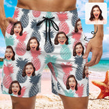 Custom Girlfriend Face Pineapple White Men's Casual Beach Shorts with Drawstring