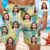 Custom Girlfriend Face Pineapple Yellow Men's Casual Beach Shorts with Drawstring