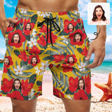 Custom Girlfriend Face Red Flowers Men's Casual Quick-drying Beach Shorts