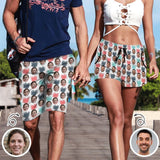 Custom Face Pineapple Couple Matching Beach Shorts Personalized Men's Elastic Beach Shorts&Women's Mid-Length Board Shorts Swim Trunks
