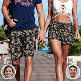 Custom Face Plant Couple Matching Beach Shorts Personalized Men's Elastic Beach Shorts&Women's Mid-Length Board Shorts Swim Trunks