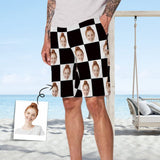 Custom Face Black and White Personalized Photo Men's Elastic Beach Shorts