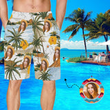 Custom Face Coconut Tree Men's Swim Trunks Quick Dry Shorts with Pockets Sports Beach Shorts