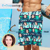 Custom Face Coconut Tree Personalized Photo Men's Beach Shorts Drawstring Shorts