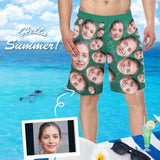 Custom Face Dark Green Personalized Photo Men's Elastic Beach Shorts