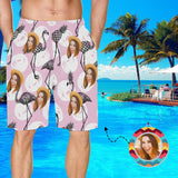 Custom Face Flamingo Men's Swim Trunks Quick Dry Shorts with Pockets Sports Beach Shorts