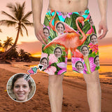 Custom Face Flamingos Flowers Men's Beach Shorts