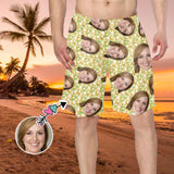 Custom Face Floral Pattern Personalized Photo Men's Elastic Beach Shorts