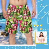 Custom Face Flowers&Leaves Personalized Photo Men's Elastic Beach Shorts