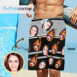 Custom Face Football Fire Personalized Photo Men's Beach Shorts Drawstring Shorts