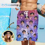 Custom Face Galaxy Personalized Photo Men's Beach Shorts Drawstring Shorts
