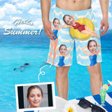 Custom Face Happy Swimming Ring Personalized Photo Men's Elastic Beach Shorts