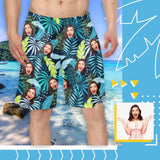 Custom Face Leaves Personalized Photo Men's Elastic Beach Shorts