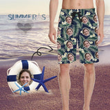 Custom Face Little Flowers Personalized Photo Men's Beach Shorts Drawstring Shorts