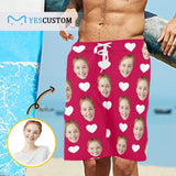 Custom Face Love Heart Personalized Photo Men's Beach Shorts Drawstring Shorts