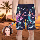 Custom Face Mermaid Men's All Over Print Casual Shorts