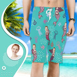 Custom Face Mermaid Personalized Photo Men's Beach Shorts Drawstring Shorts