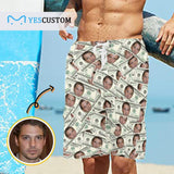 Custom Face Money Personalized Photo Men's Beach Shorts Drawstring Shorts