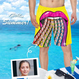 Custom Face Mouth Rainbow Personalized Photo Men's Elastic Beach Shorts