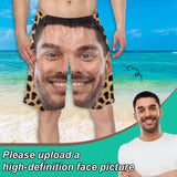 Custom Face Photo Leopard Print Men's Beach Shorts Funny Elastic Beach Shorts