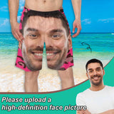 Custom Face Pink Leopard Print Beach Shorts Funny Men's Elastic Beach Shorts