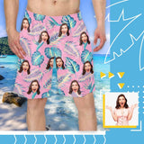 Custom Face Pink Personalized Photo Men's Elastic Beach Shorts