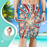 Custom Face Radiation Stripes Personalized Photo Men's Beach Shorts Drawstring Shorts