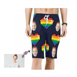 Custom Face Rainbow Love Heart Men's Beach Shorts