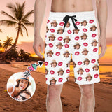 Custom Face Red Heart Men's All Over Print Casual Shorts