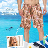 Custom Face Red Line Personalized Photo Men's Elastic Beach Shorts
