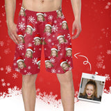 Custom Face Snowing Christmas Men's Beach Shorts