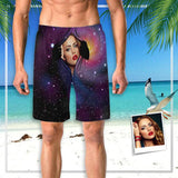 Custom Face Space Galaxy Personalized Photo Men's Elastic Beach Shorts