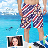 Custom Face Stars Stripes Personalized Photo Men's Elastic Beach Shorts