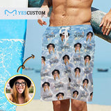 Custom Face Summer Ocean Wave Personalized Photo Men's Beach Shorts Drawstring Shorts