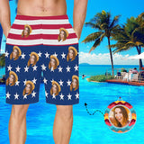 Custom Face USA Flag Men's Swim Trunks Quick Dry Shorts with Pockets Sports Beach Shorts