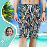 Custom Face White Flower Personalized Photo Men's Beach Shorts Drawstring Shorts