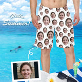 Custom Face White Personalized Photo Men's Elastic Beach Shorts