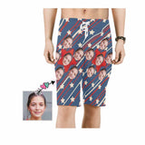 Custom Face White Stars Stripes Personalized Photo Men's Beach Shorts Drawstring Shorts