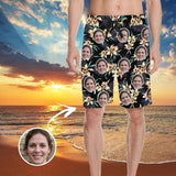 Custom Face Yellow Flowers Personalized Photo Men's Beach Shorts Drawstring Shorts