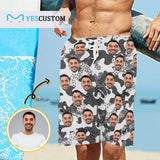 Custom Father Face Black and White Camo Men's Beach Shorts