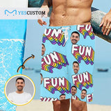 Custom Father Face Rainbow Fun Men's Beach Shorts