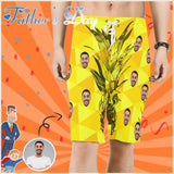 Custom Father Face Yellow Pineapple Men's Beach Shorts