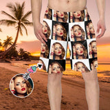 Custom Girlfriend Face Black & White Gird Men's Beach Shorts