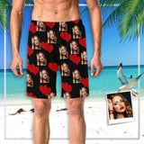 Custom Girlfriend Face Heart Personalized Photo Men's Elastic Beach Shorts