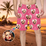 Custom Girlfriend Face Pink Love Men's Beach Shorts