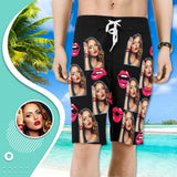 Custom Girlfriend Face Red Kiss Personalized Photo Men's Beach Shorts Drawstring Shorts